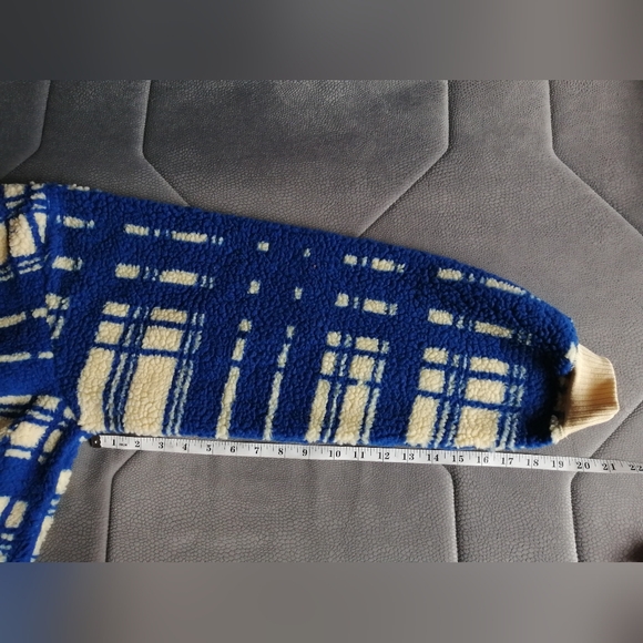 NWT Anthropologie Porridge Quinn Sherpa Fleece Blue Cream Sporty Hoodie - Picture 12 of 15